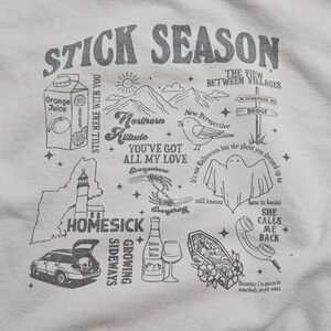 Gildan‎ Noah Kahan Stick Season Hoodie Small Sand Custom Cut 3/4 Sleeve Graphic